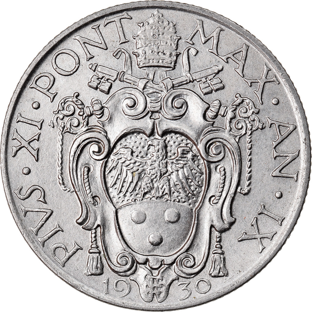 Coin, VATICAN CITY, Pius XI, Lira, 1930, Roma, MS(63), Nickel, KM:5