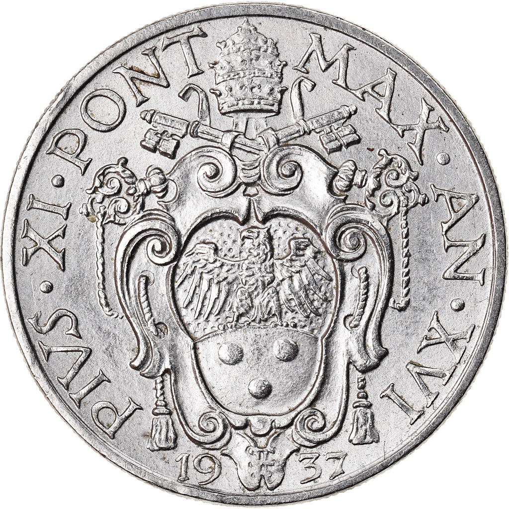Coin, VATICAN CITY, Pius XI, 20 Centesimi, 1937, Roma, , Nickel, KM:3