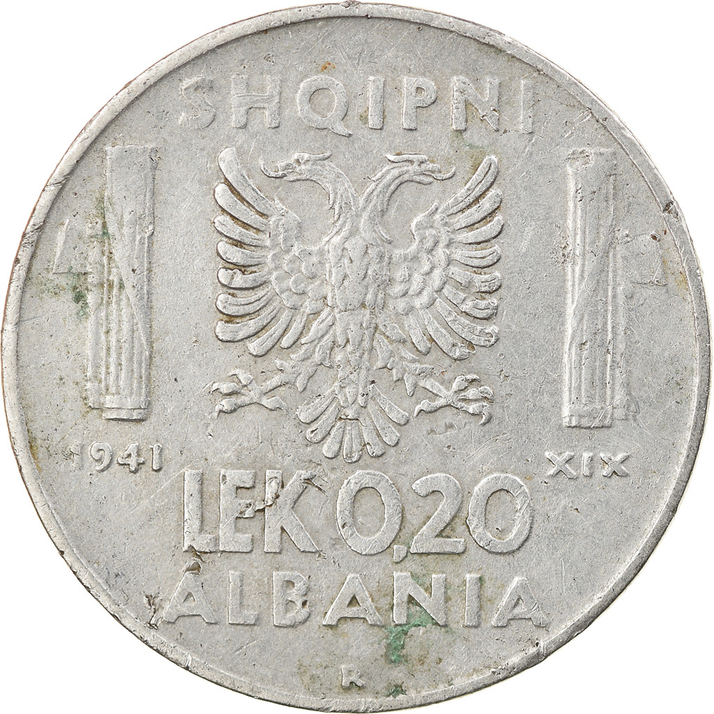 Coin, Albania, Vittorio Emanuele III, 0.20 Lek, 1941, Rome, , Stainless