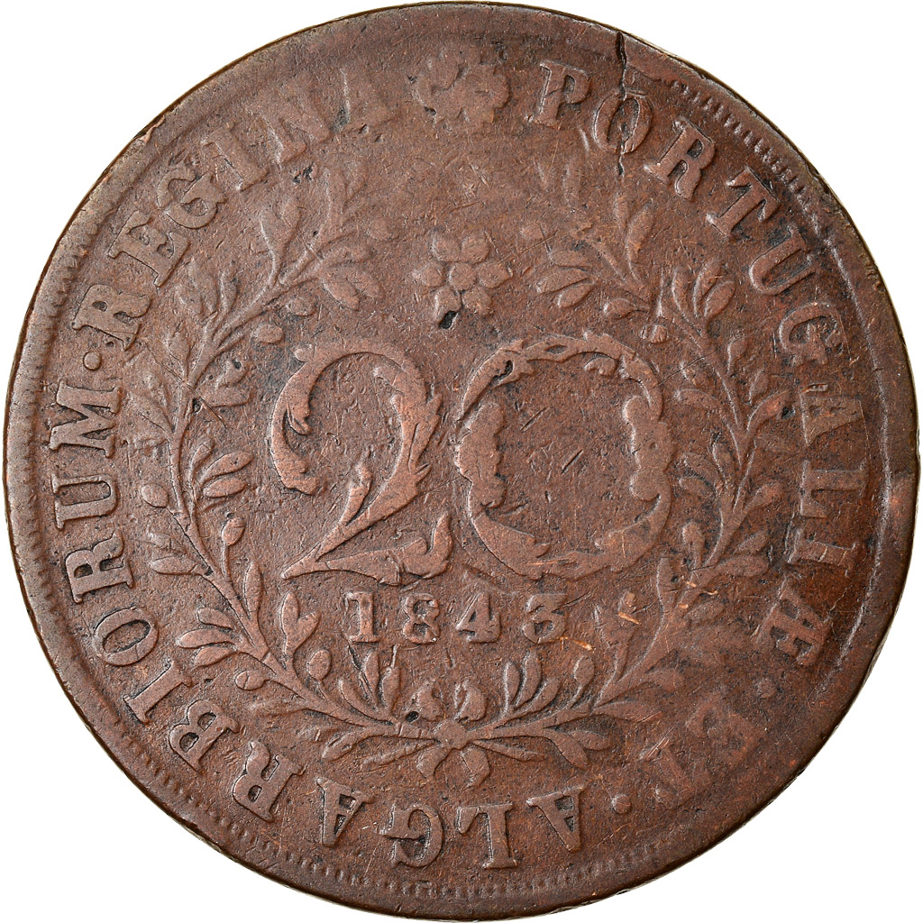 Coin, Azores, 20 Reis, 1843, , Copper, KM:12