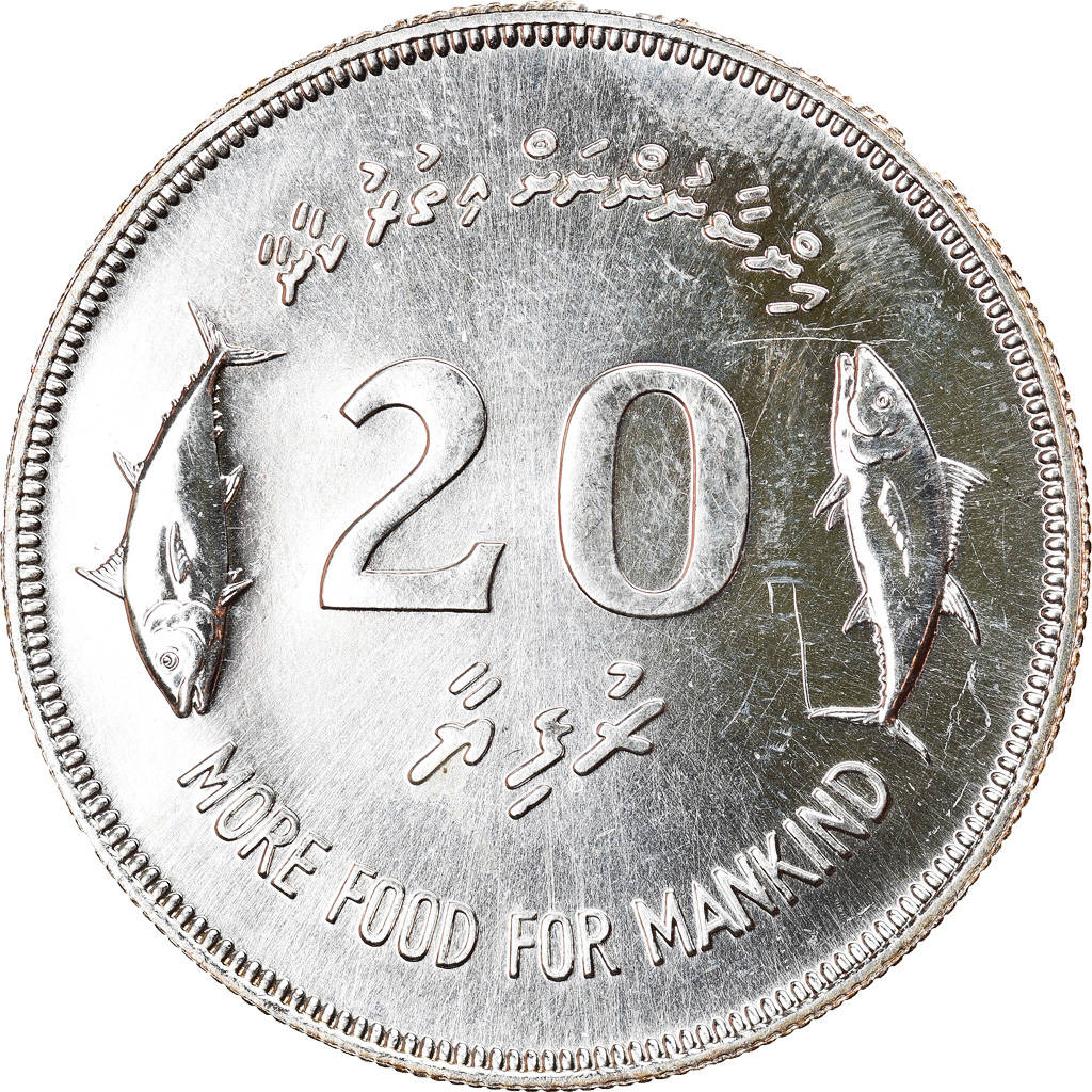 Coin, MALDIVE ISLANDS, 20 Rufiyaa, 1977, , Silver, KM:56
