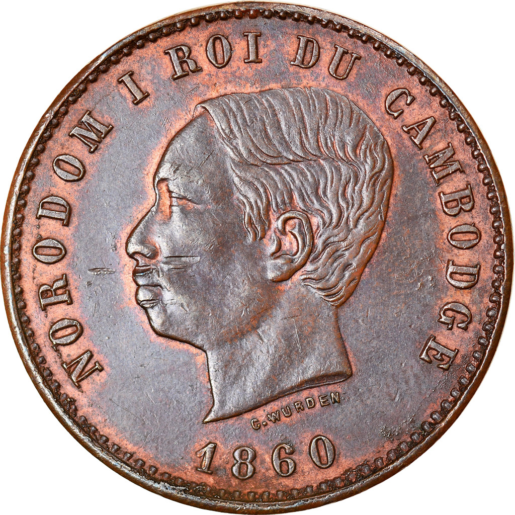 Coin, Cambodia, 10 Centimes, 1860, , Bronze, KM:M3, Lecompte:23