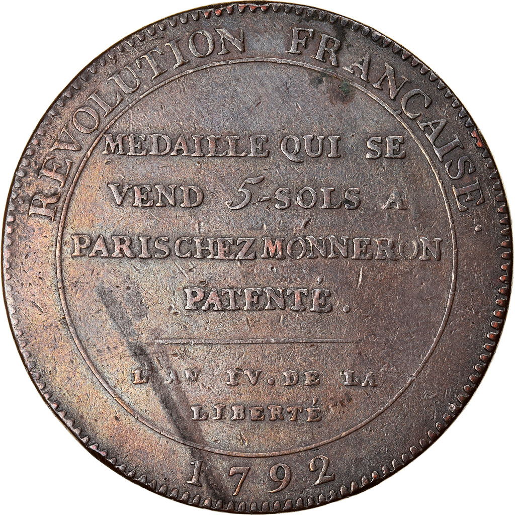 Coin, France, 5 Sols, 1792, Birmingham, , Bronze, KM:Tn33, Brandon:224b