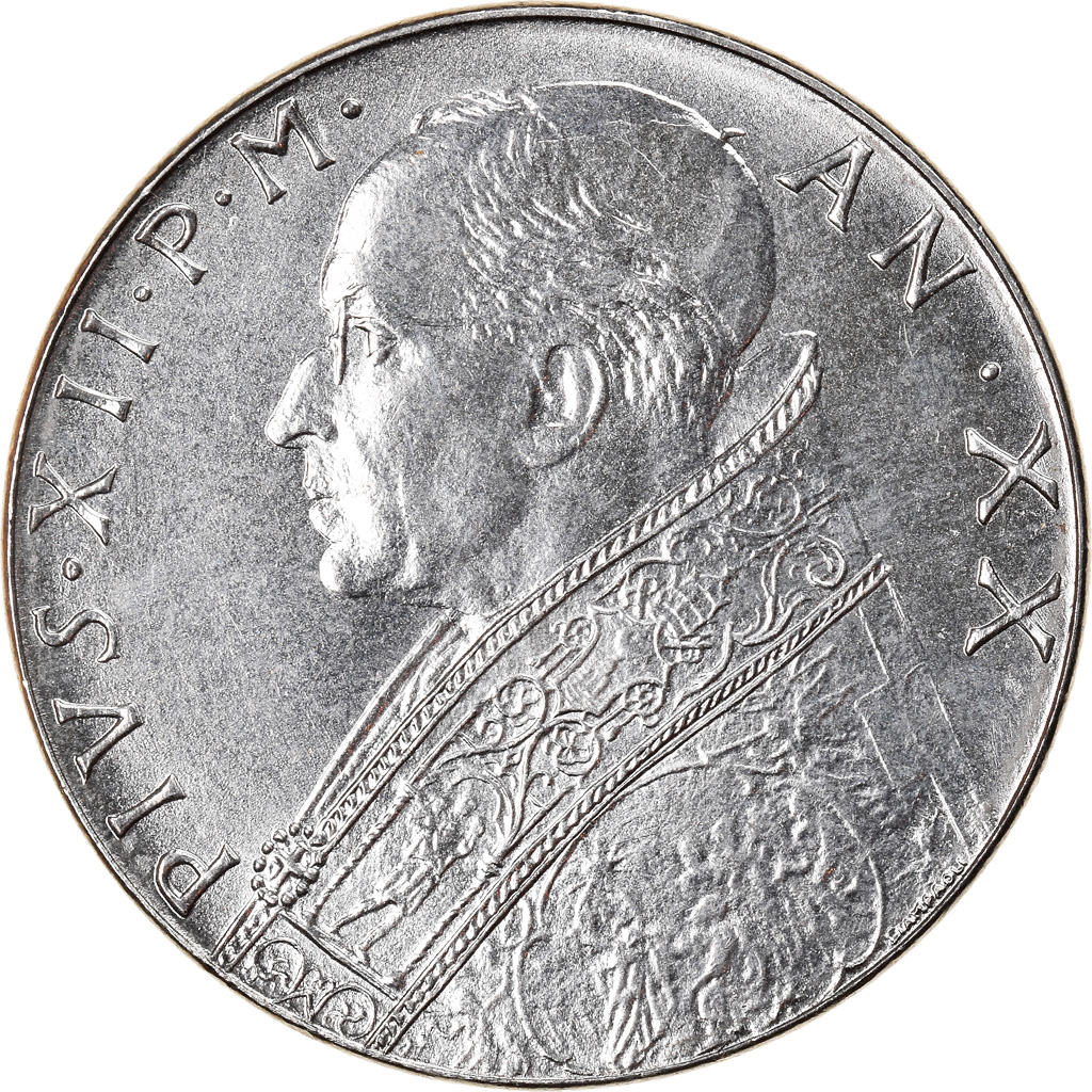 Coin, VATICAN CITY, Pius XII, 100 Lire, 1958, Roma, , Stainless Steel