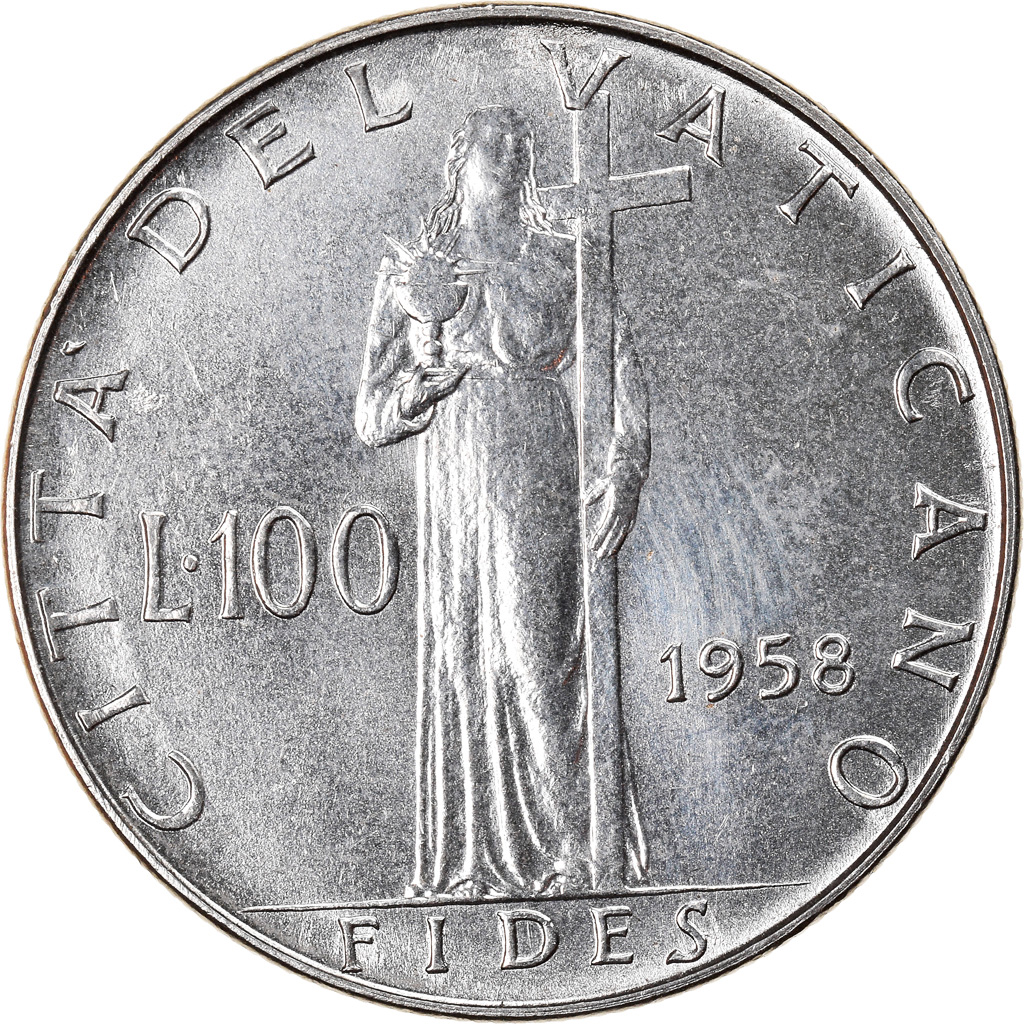 Coin, VATICAN CITY, Pius XII, 100 Lire, 1958, Roma, , Stainless Steel