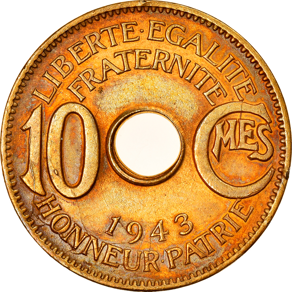 Coin, French Equatorial Africa, 10 Centimes, 1943, MS, Aluminum-Bronze, KM:4