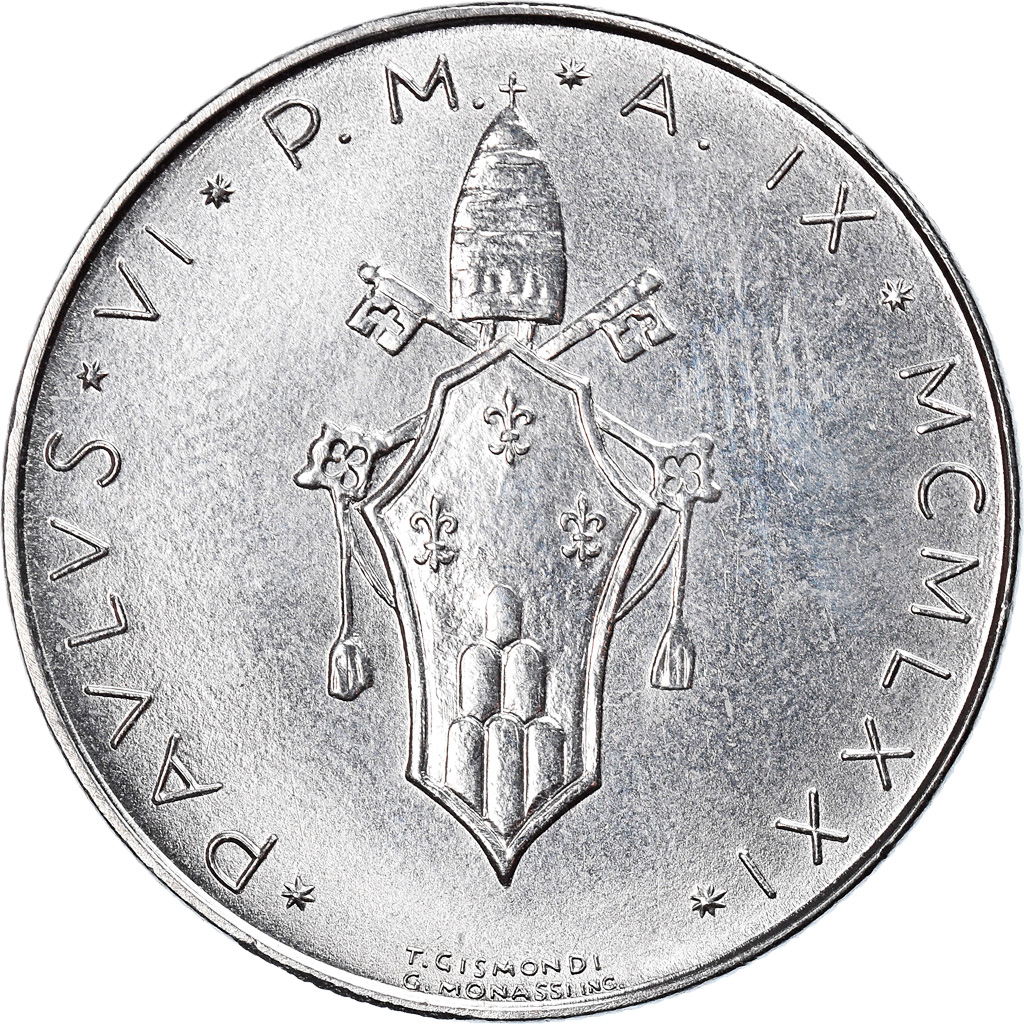 Coin, VATICAN CITY, Paul VI, 50 Lire, 1971, , Stainless Steel, KM:121