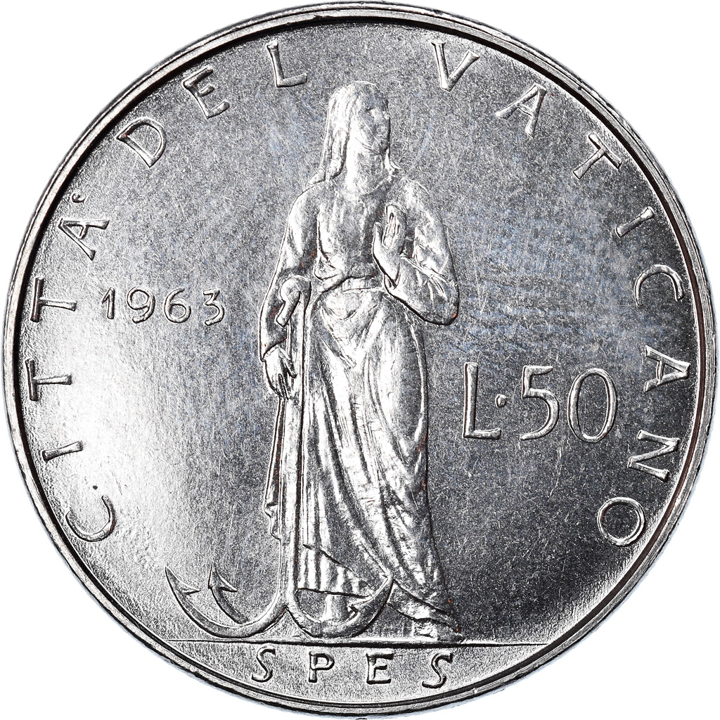 Coin, VATICAN CITY, Paul VI, 50 Lire, 1963, Roma, , Stainless Steel
