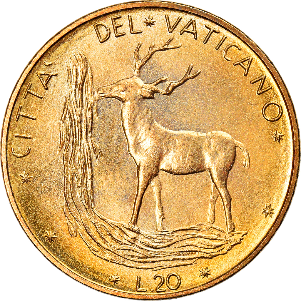 Coin, VATICAN CITY, Paul VI, 20 Lire, 1977, Roma, , Aluminum-Bronze
