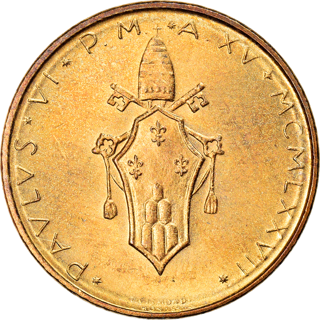 Coin, VATICAN CITY, Paul VI, 20 Lire, 1977, Roma, , Aluminum-Bronze
