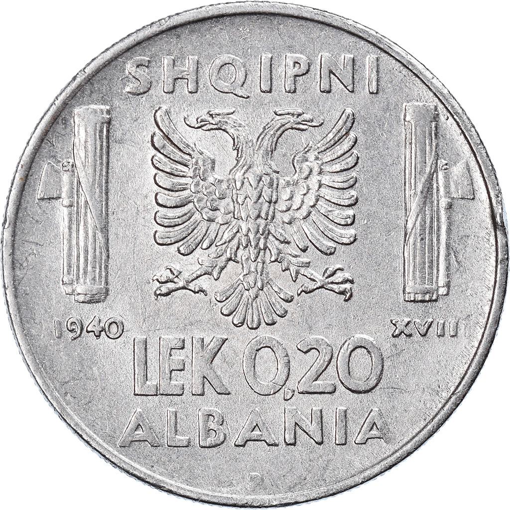 Coin, Albania, Vittorio Emanuele III, 0.20 Lek, 1940, Rome, , Stainless
