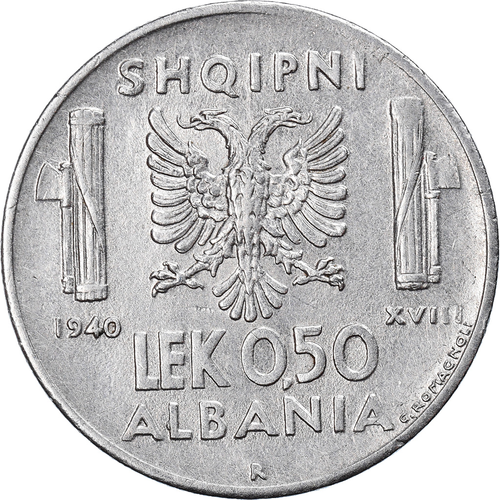 Coin, Albania, Vittorio Emanuele III, 0.50 Lek, 1940, Rome, , Stainless