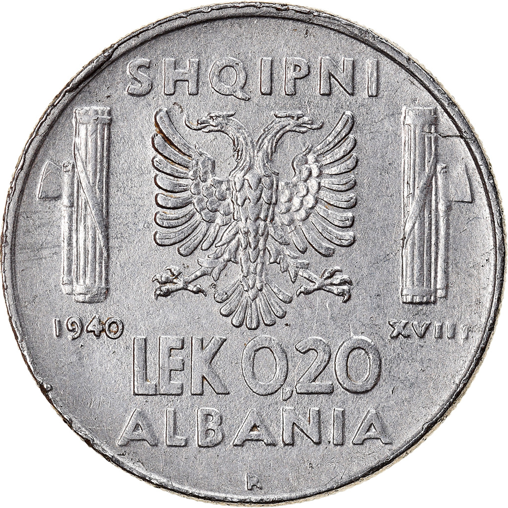 Coin, Albania, Vittorio Emanuele III, 0.20 Lek, 1940, Rome, , Stainless