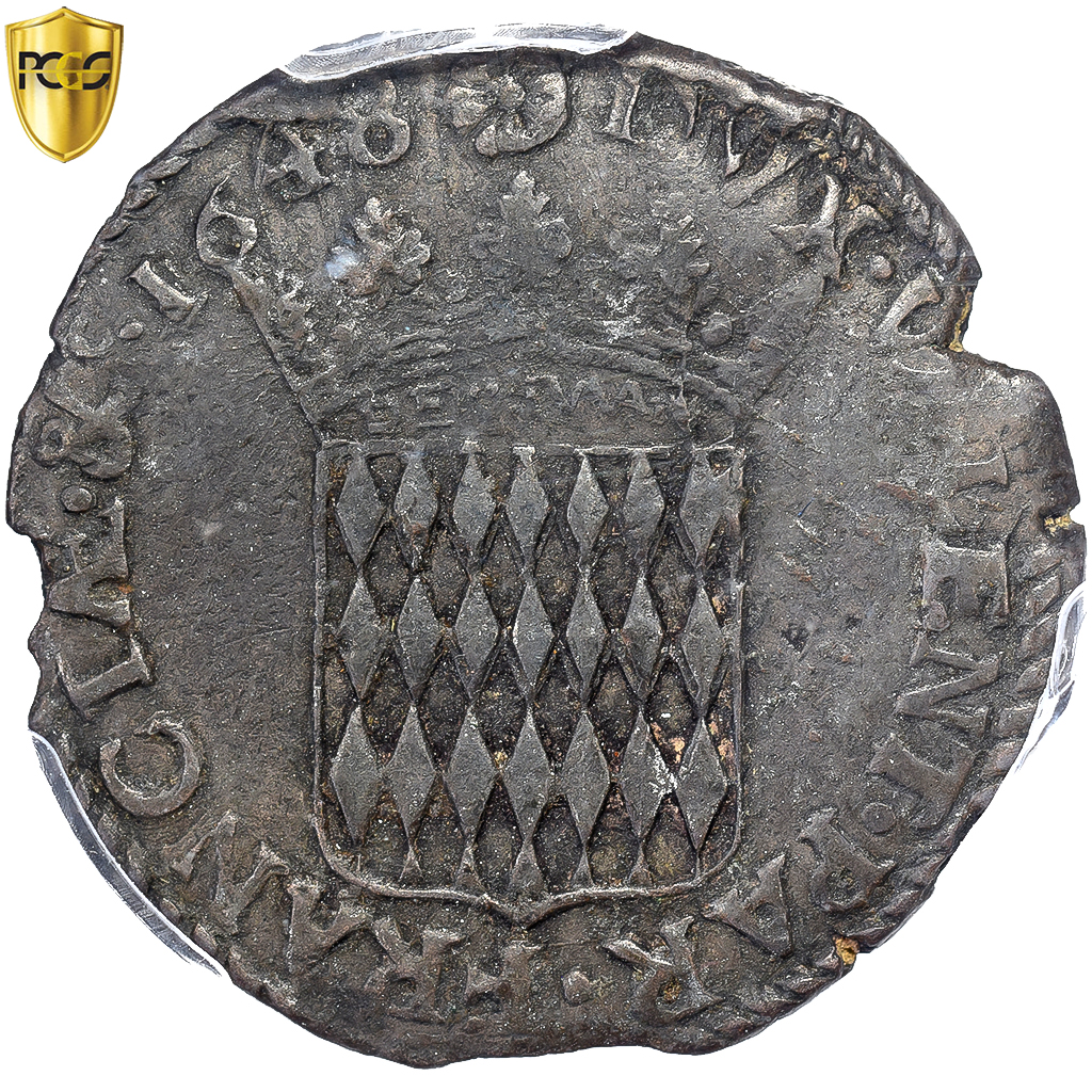 Monaco, Honore II, 3 Sols, Pezetta, 1648, Monaco, Billon, PCGS, Environmental