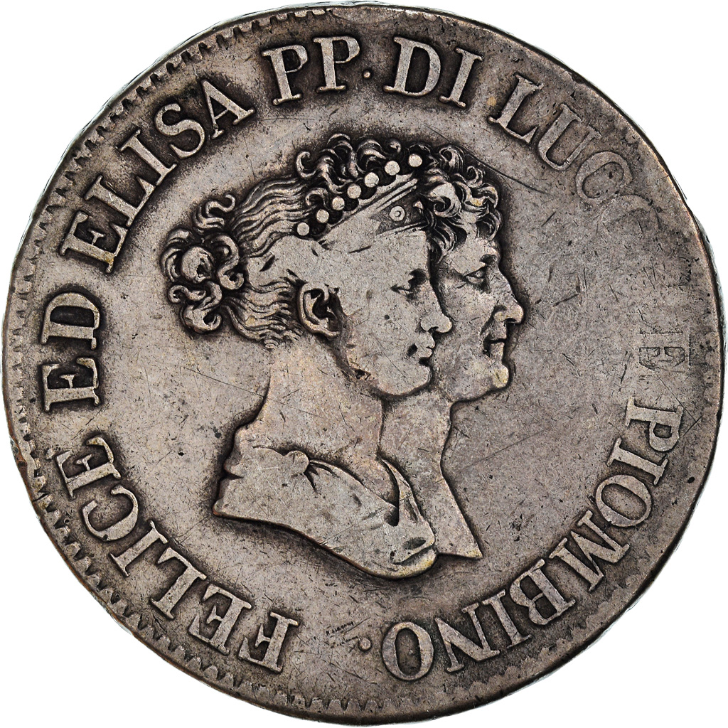 Coin, ITALIAN STATES, LUCCA, Felix and Elisa, 5 Franchi, 1805, Firenze