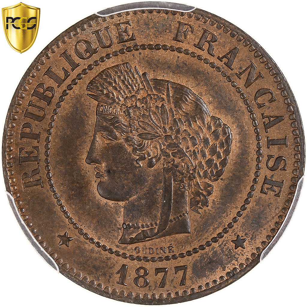 France, 5 Centimes, Cérès, 1877, Paris, Bronze, PCGS, , Gadoury:157a