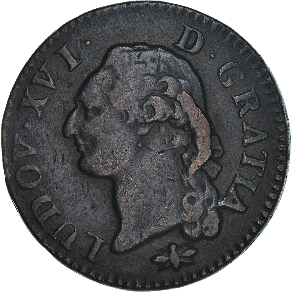 Coin, France, Louis XVI, Sol ou sou, Sol, 1788, Lyon, , Copper