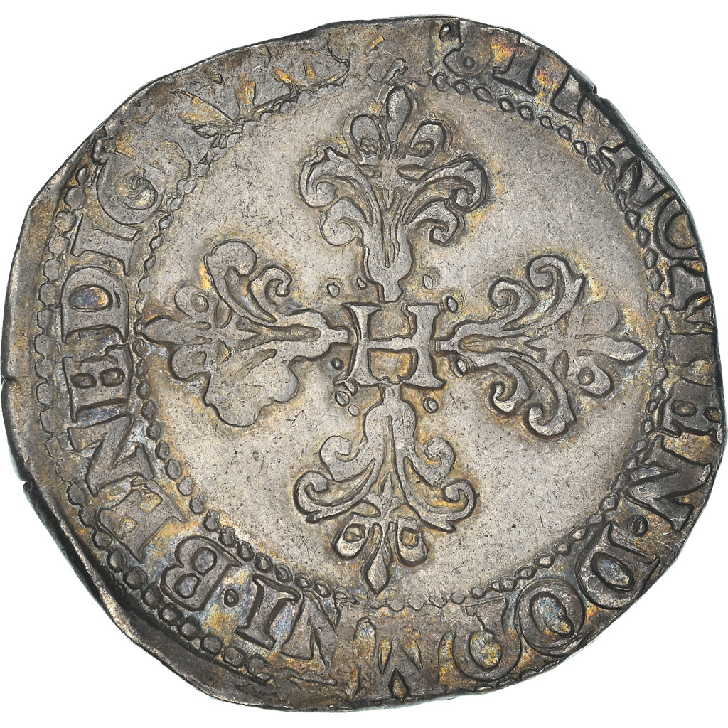Coin, France, Henri III, Franc au Col Plat, 1582, Bordeaux, Rare, 