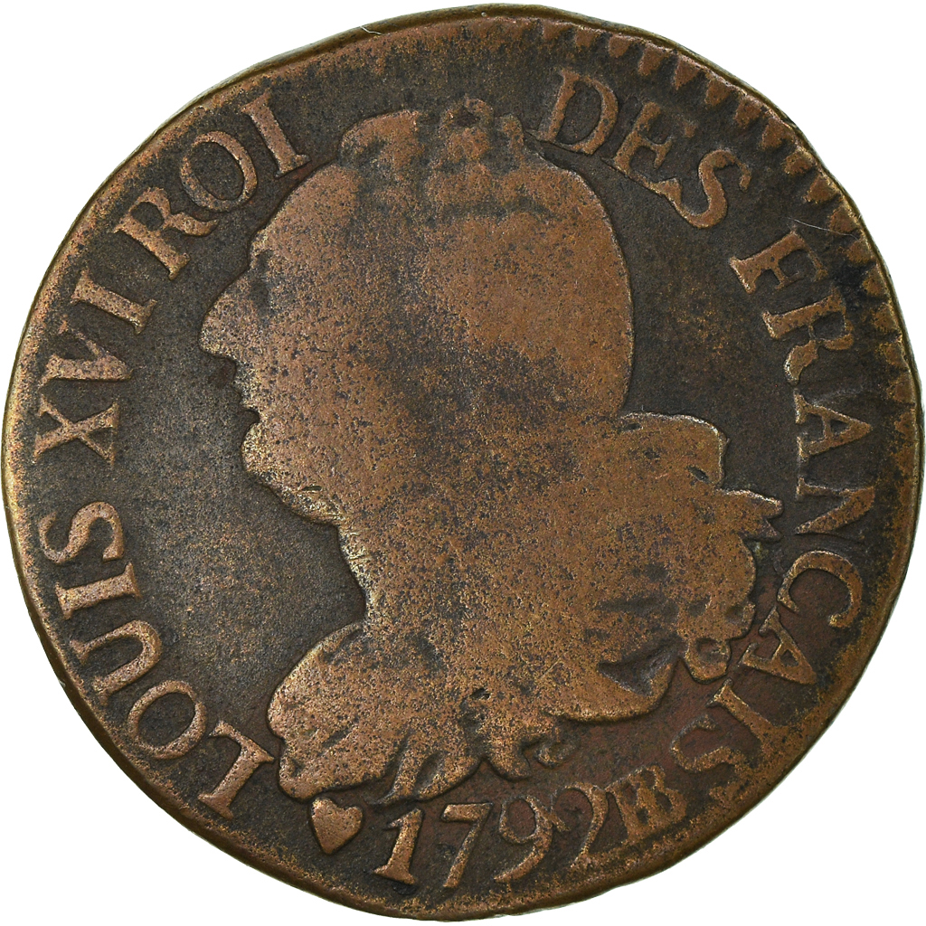Coin, France, Louis XVI, 3 deniers français, 3 Deniers, Liard, 1792