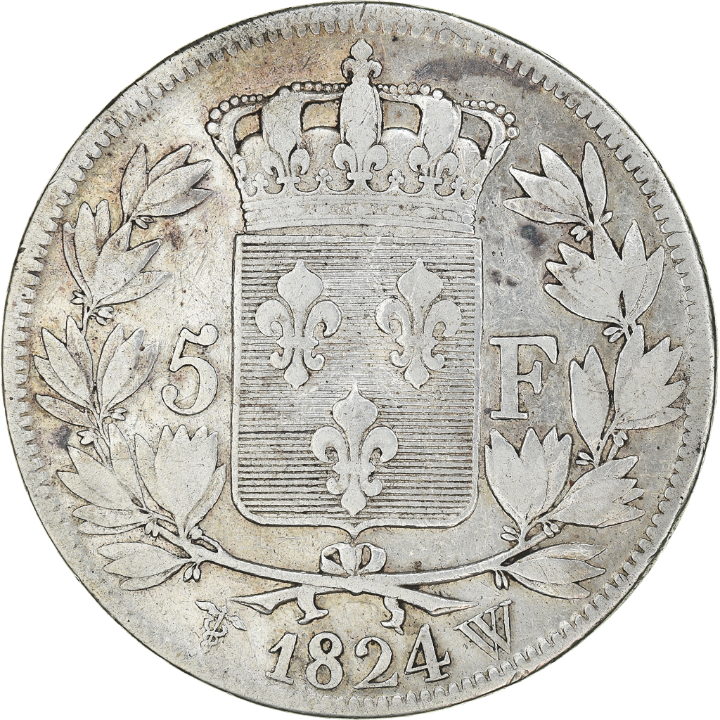 Coin, France, Louis XVIII, 5 Francs, 1824, Lille, , Silver, KM:711.13