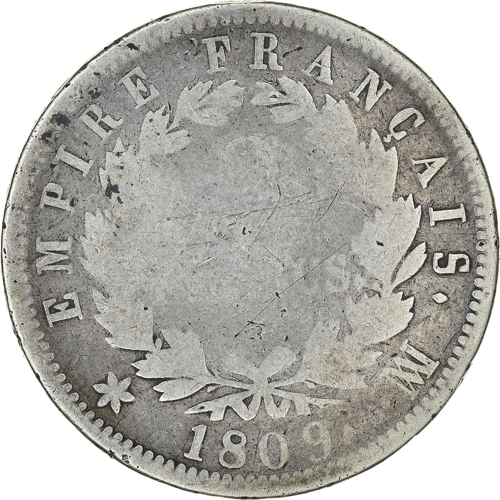 Coin, France, Napoléon I, 2 Francs, 1809, Marseille, , Silver