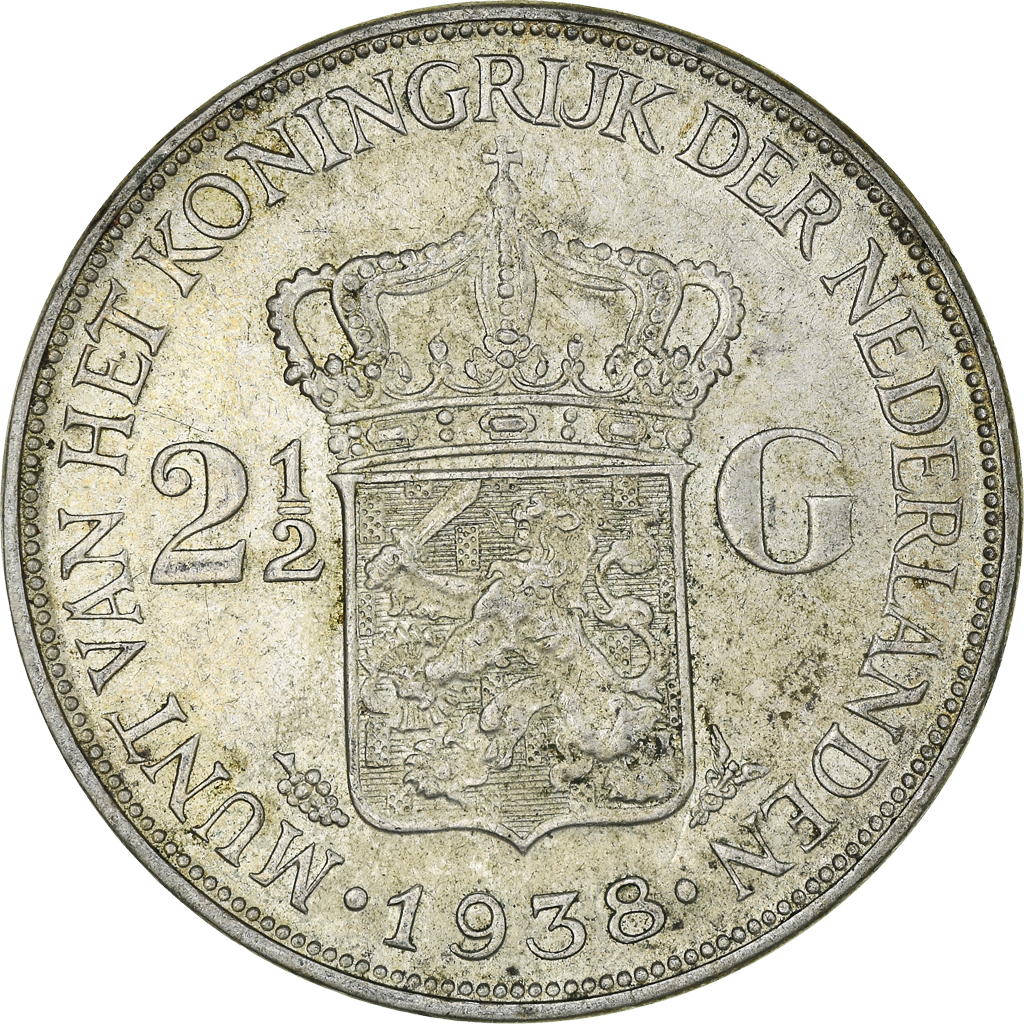 Coin, Netherlands, Wilhelmina I, 2-1/2 Gulden, 1938, , Silver, KM:165