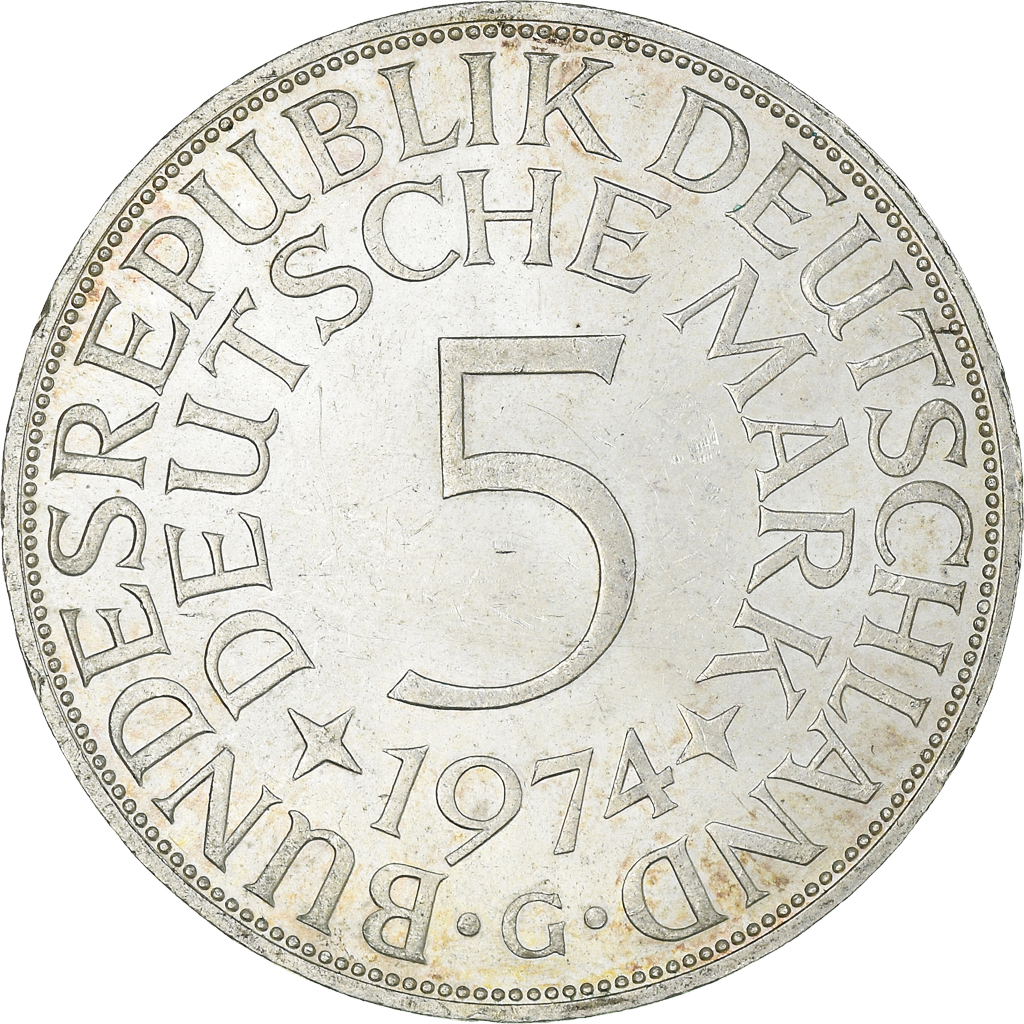 Coin, GERMANY - FEDERAL REPUBLIC, 5 Mark, 1974, Karlsruhe, , Silver