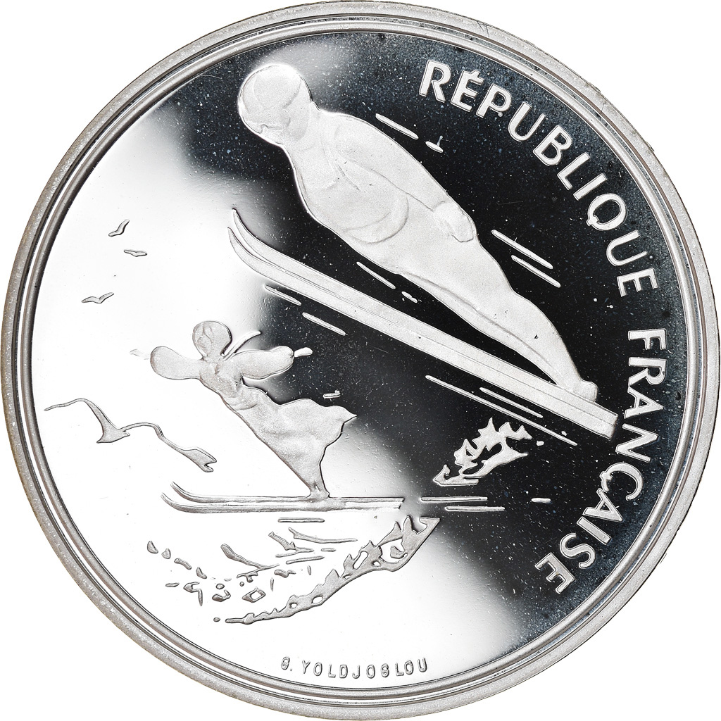 Munten, Frankrijk, Saut à ski, 100 Francs, 1991, BE, FDC, Zilver, KM:995