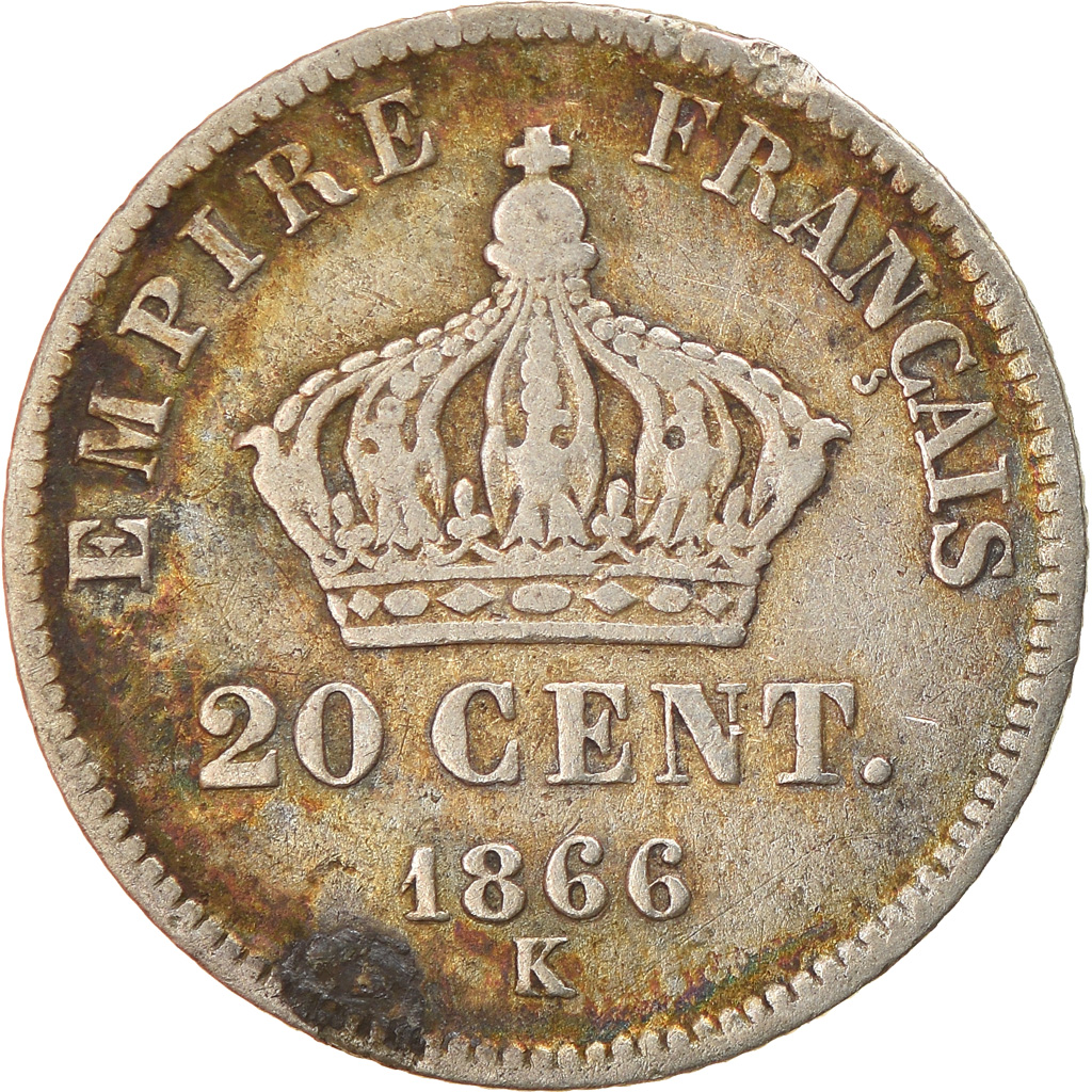 Coin, France, Napoleon III, Napoléon III, 20 Centimes, 1866, Bordeaux