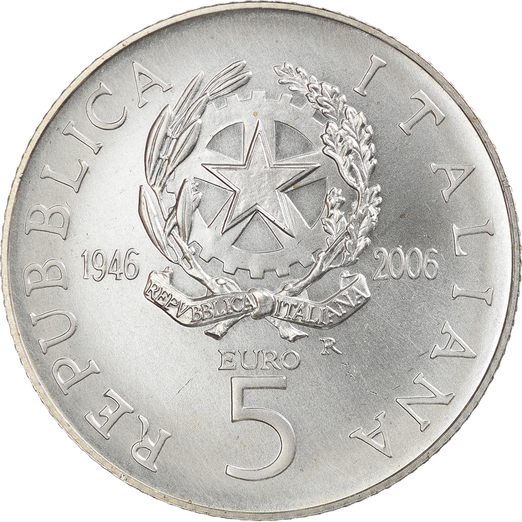 Italy, 5 Euro, 60ème anniversaire de la République italienne, 2006, Rome