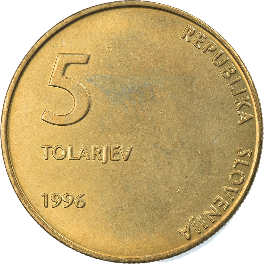 Moneda, Eslovenia, 5 Tolarjev, 1996, FDC, Níquel - latón, KM:32