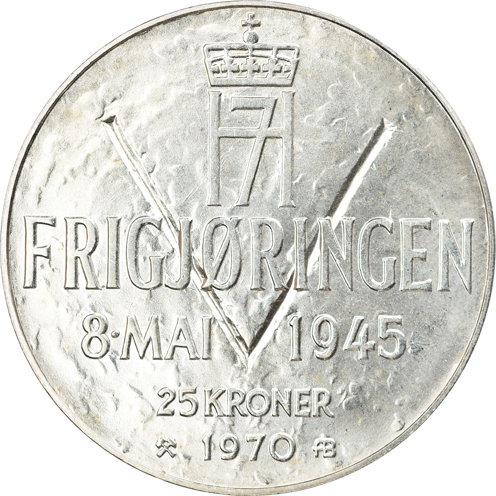 Coin, Norway, Olav V, 25 Kroner, 1970, , Silver, KM:414 | European
