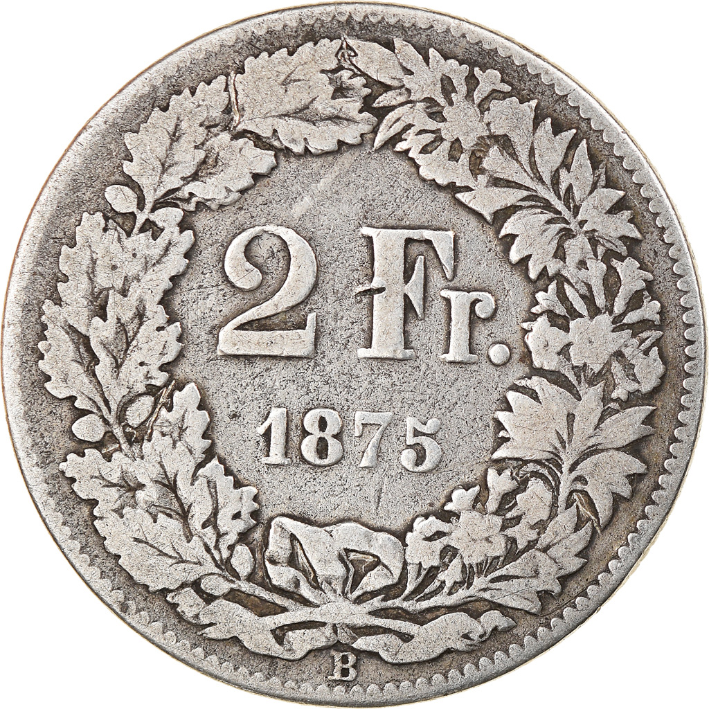 Coin, Switzerland, 2 Francs, 1875, Bern, , Silver, KM:21