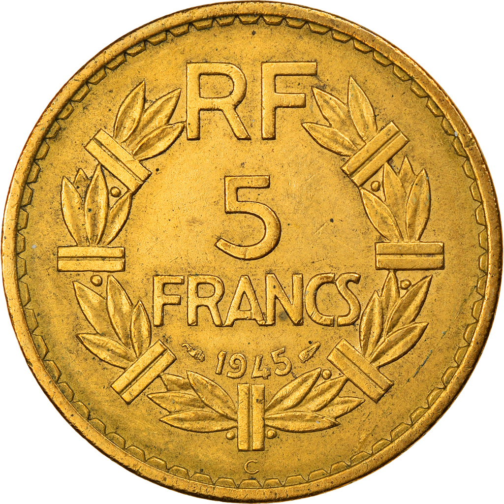 Coin, France, Lavrillier, 5 Francs, 1945, Castelsarrasin, 