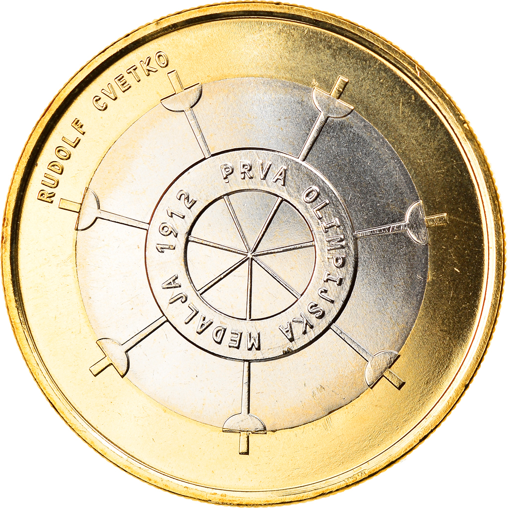 Slovenia, 3 Euro, 1er médaillé olympique, 2012, , Bi-Metallic, KM:109