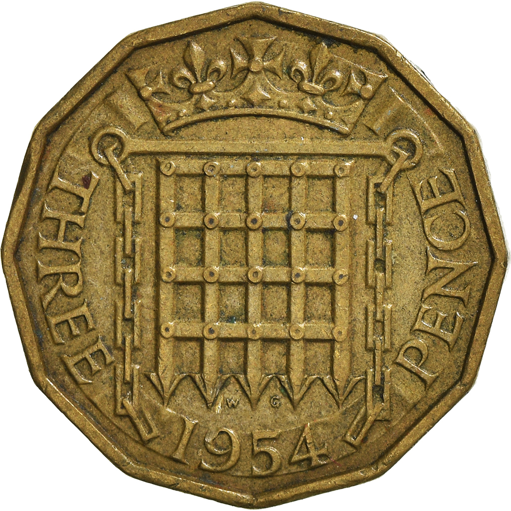 Moneda, Gran Bretaña, 3 Pence, 1954