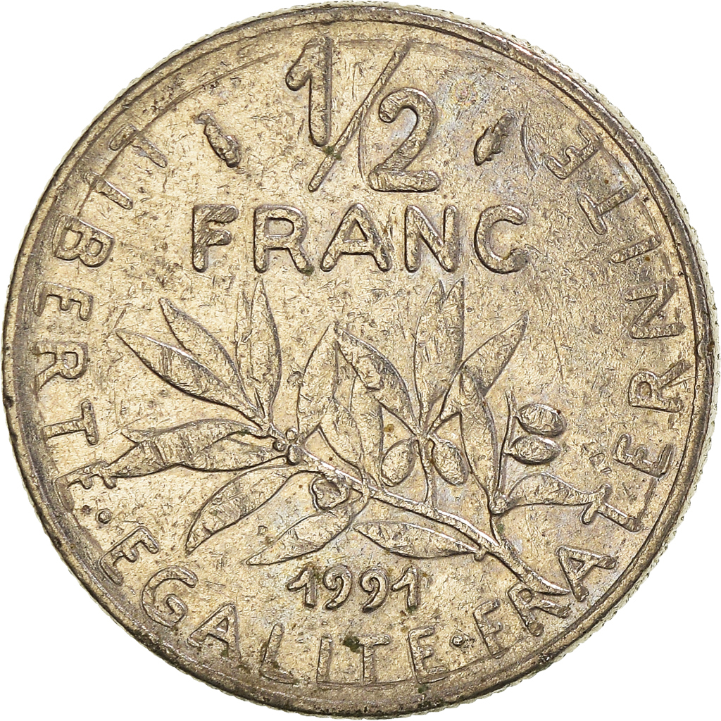Moneda, Francia, 1/2 Franc, 1991