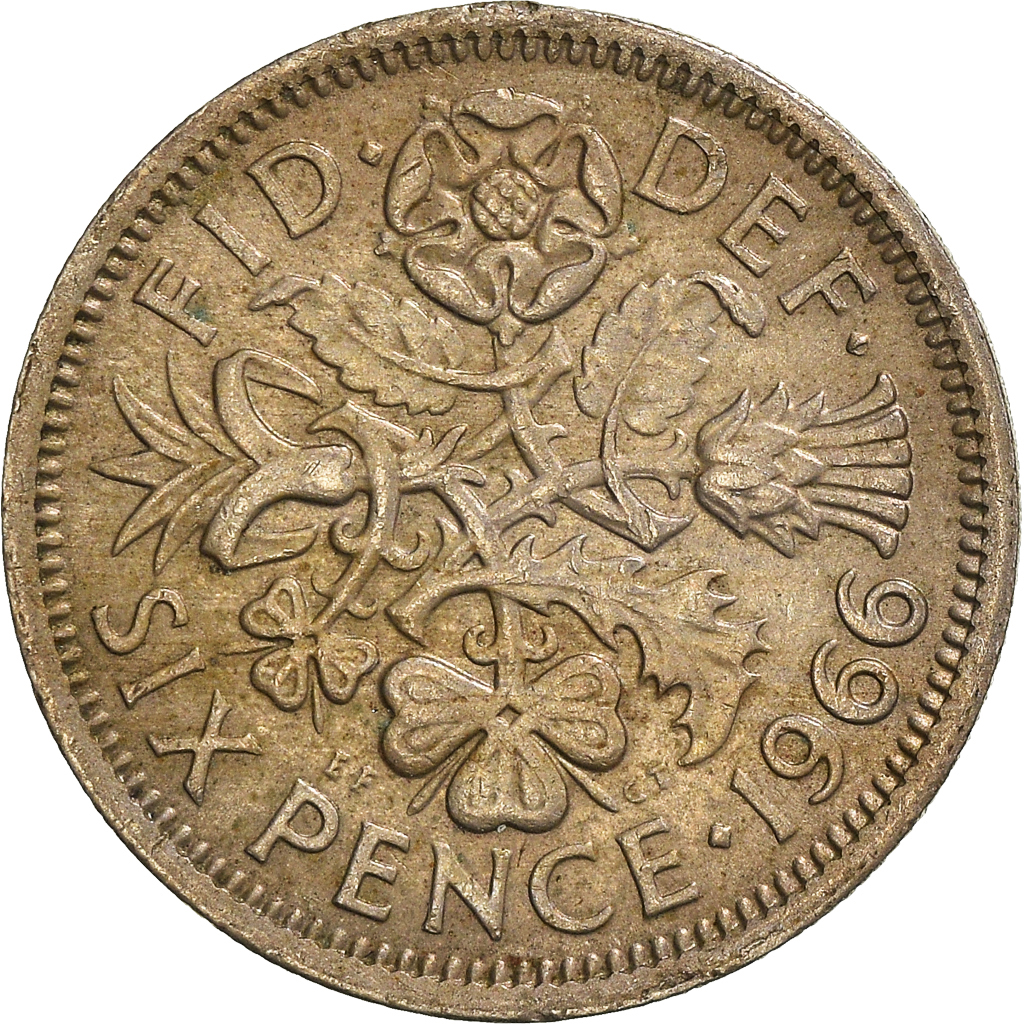 Moneda, Gran Bretaña, 6 Pence, 1966