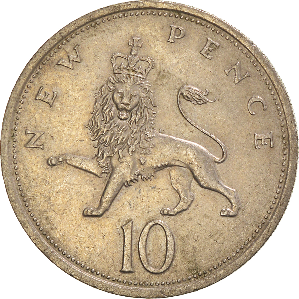 Moneda, Gran Bretaña, 10 New Pence, 1975