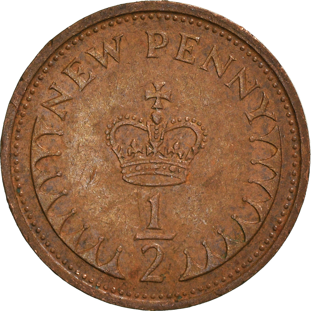 Moneda, Gran Bretaña, 1/2 New Penny, 1973