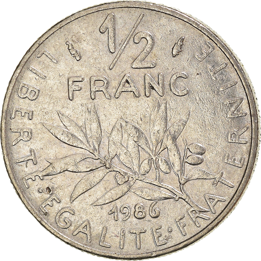 Moneda, Francia, 1/2 Franc, 1986
