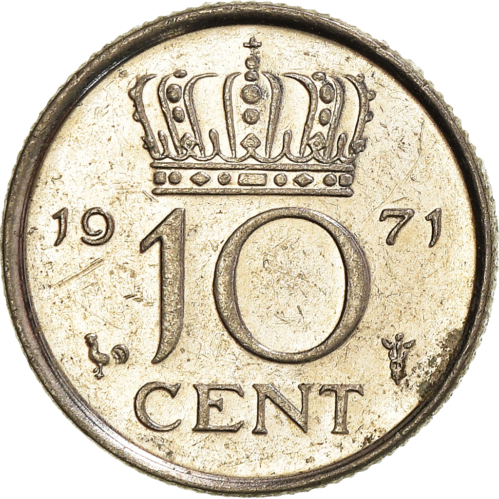 Moneda, Países Bajos, 10 Cents, 1971
