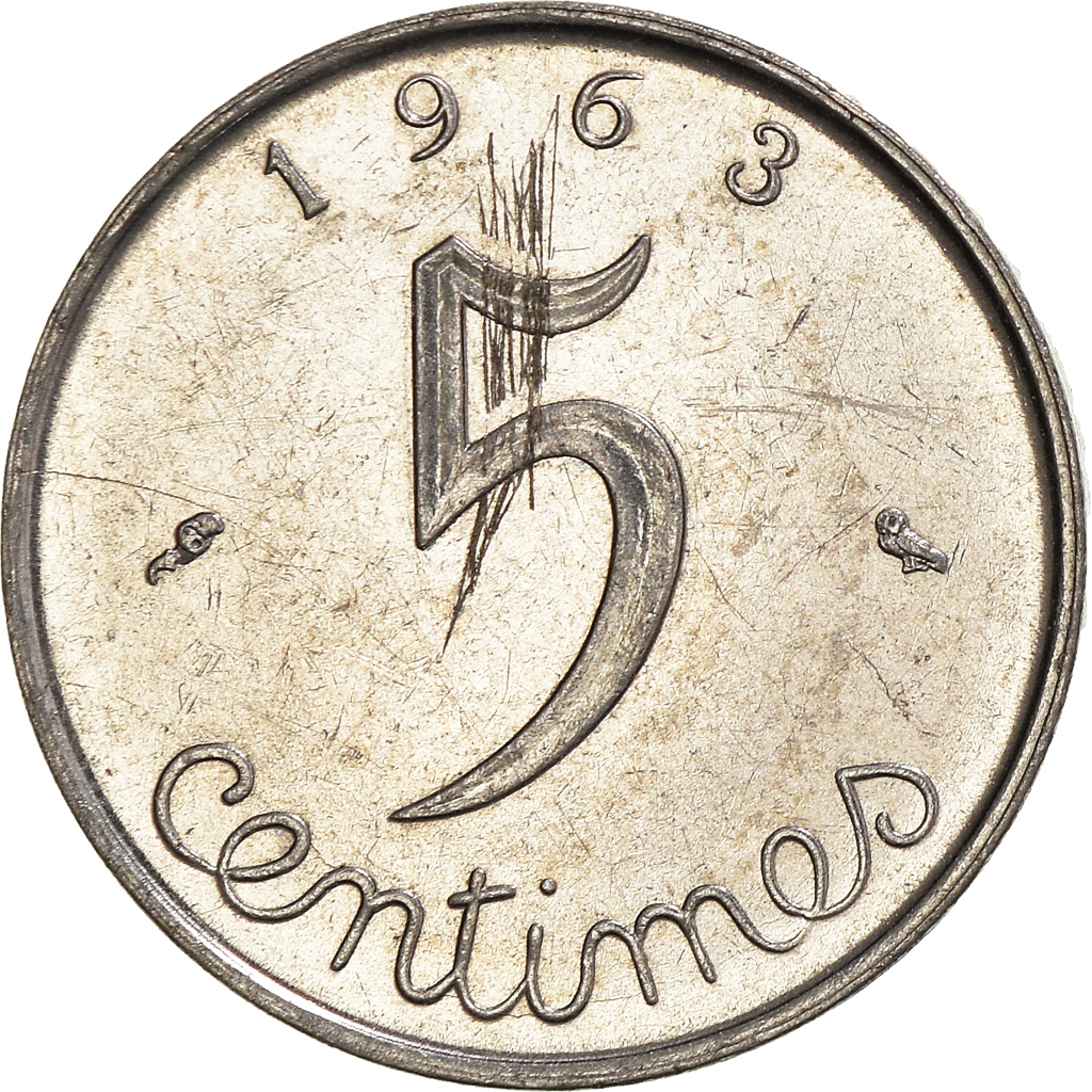 Moneda, Francia, 5 Centimes, 1963