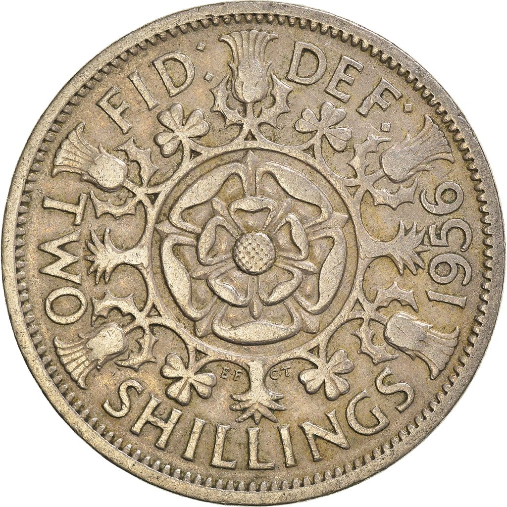 Moneda, Gran Bretaña, Florin, Two Shillings, 1956