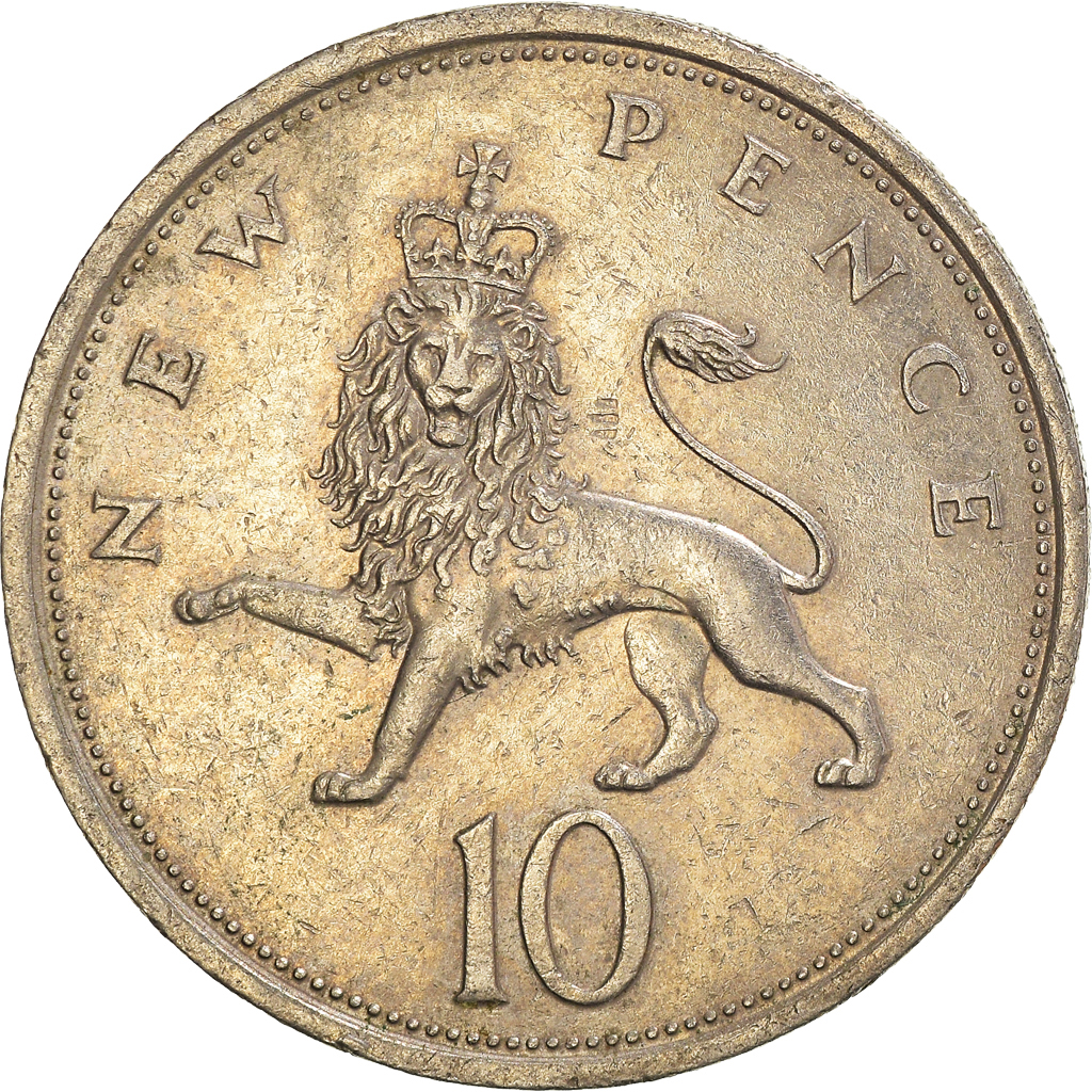 Moneda, Gran Bretaña, 10 New Pence, 1976
