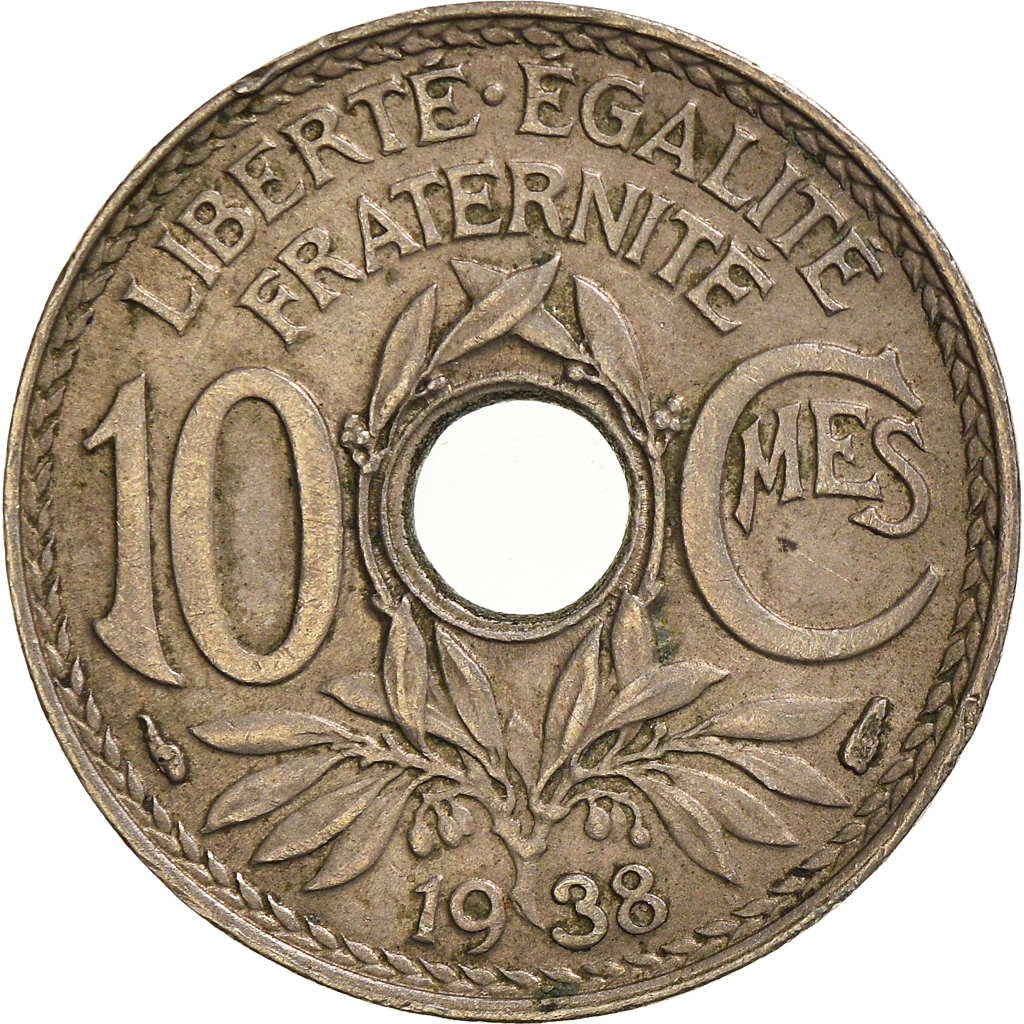 Moneda, Francia, 10 Centimes, 1938