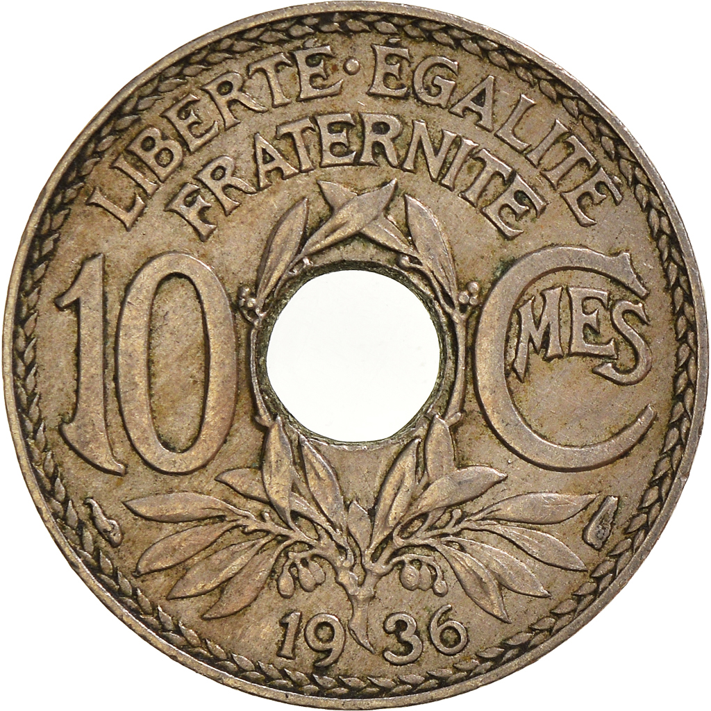 Moneda, Francia, 10 Centimes, 1936