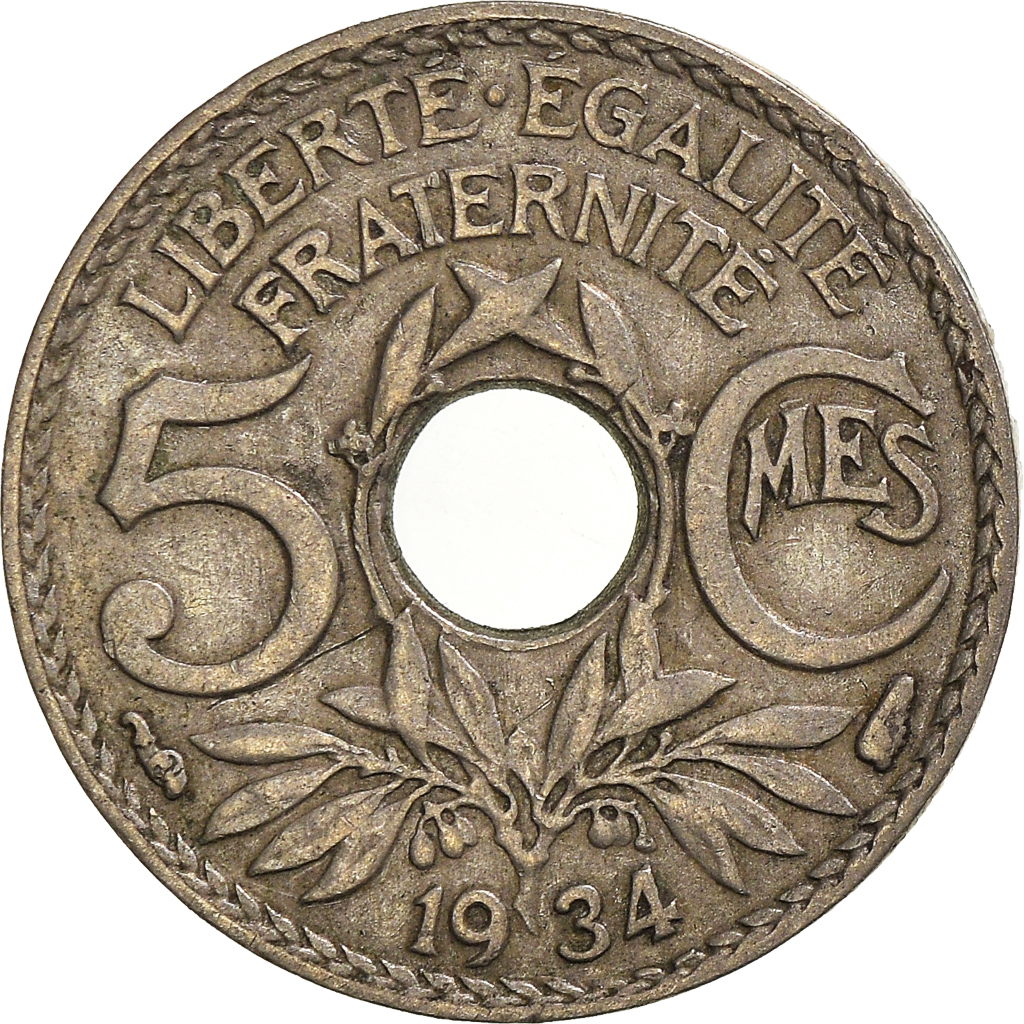 Moneda, Francia, 5 Centimes, 1934