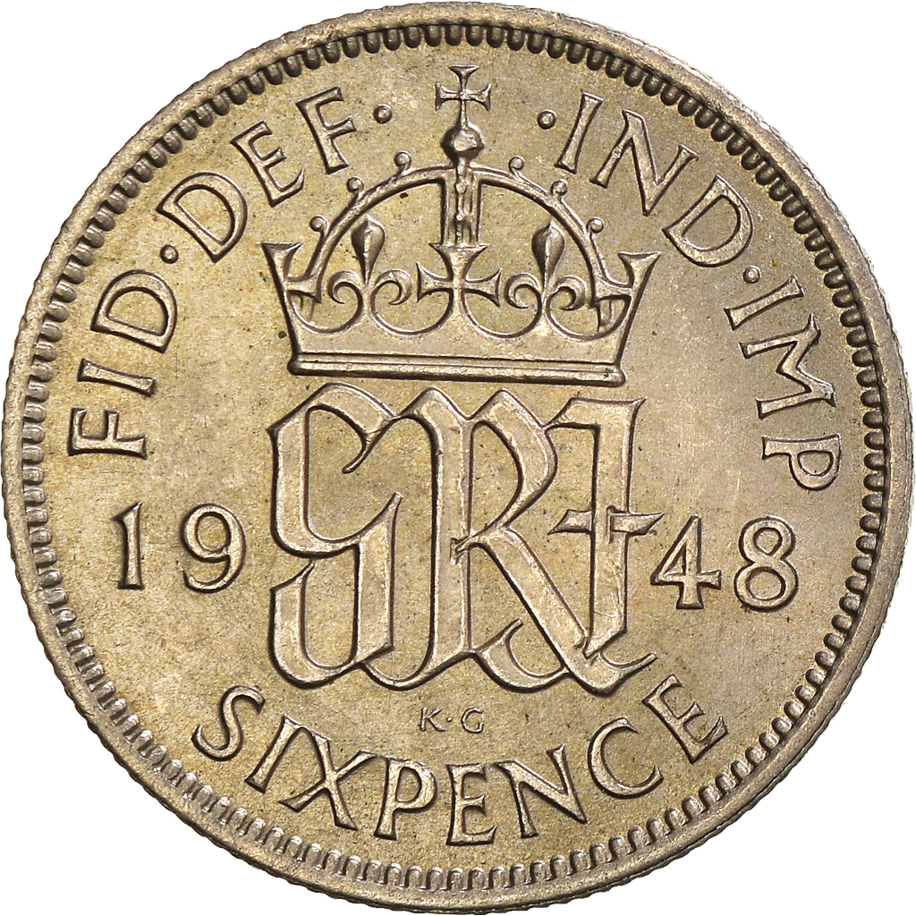 Moneda, Gran Bretaña, 6 Pence, 1948