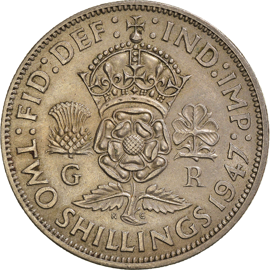 Moneda, Gran Bretaña, Florin, Two Shillings, 1947